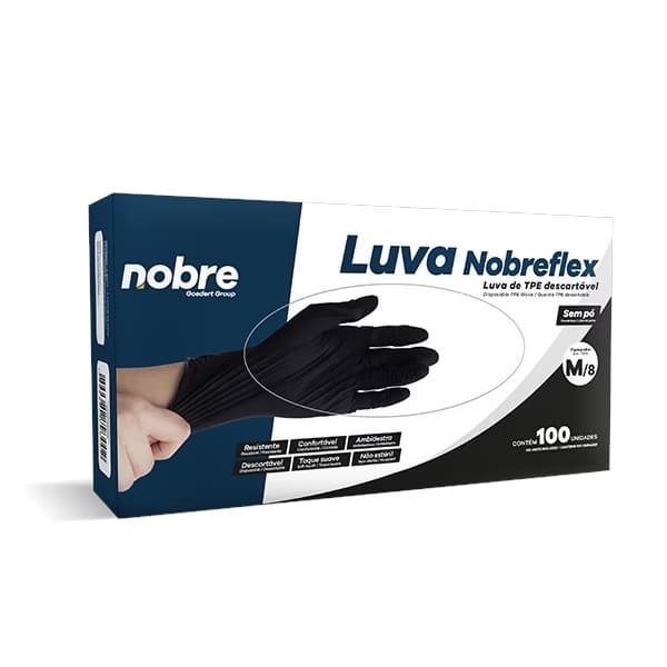Luva Nitrílica Nobreflex Preta – Caixa com 100 unidades